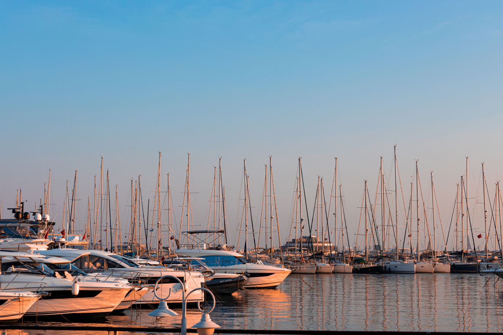 Illustrative marina at sunset